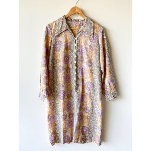 Vintage Boho 70s Style Floral Purple Print Dress